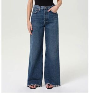 AGOLDE Los Angeles High Rise Wide Leg Cut Hem Medium Indigo Denim Jeans Size 27